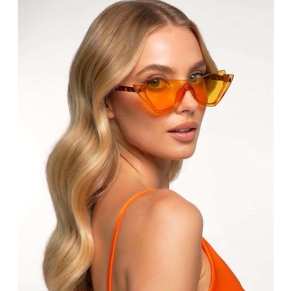 Orange Geometric Cat Eye Sunglasses Tortoiseshell Arms Retro Festival Shades NEW